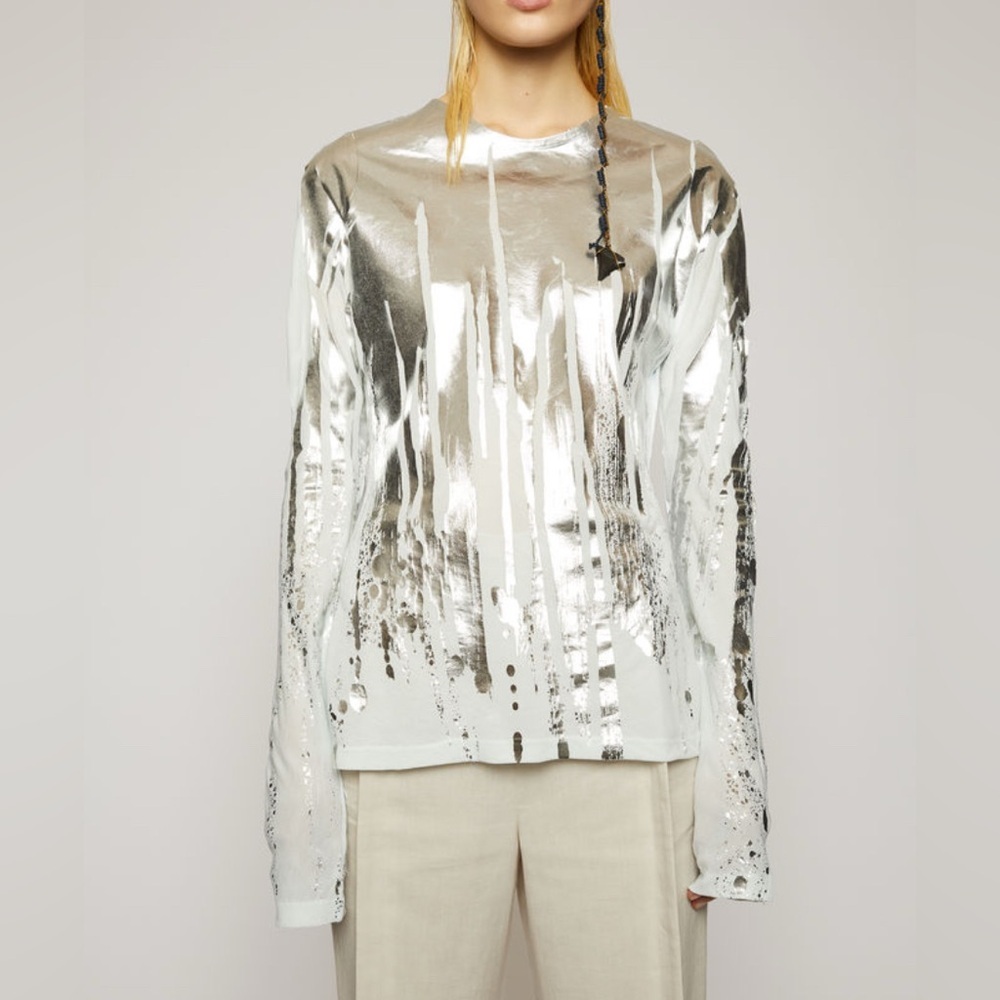 Acne Studios Metallic Teal Long Sleeve Top Size Large